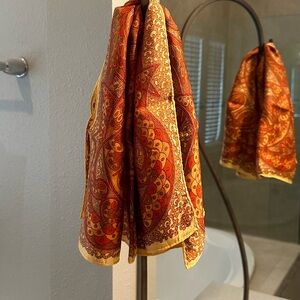 Beautiful Maroon, Orange Brown & Yellow Gold Paisley Scarf 25.5”x 25.5”